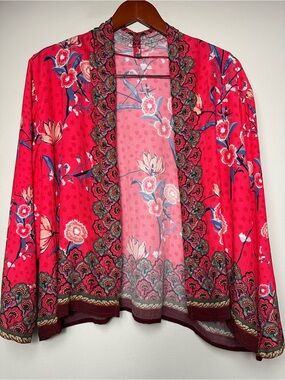 BL^NK London Floral Boho Kimono Jacket One Size Pink Viscose Open Front NWOT